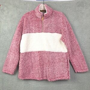 Nellie Mae‎ Sweater Womens Large Pink Sherpa Fleece Half Zip Pullover Cozy Warm